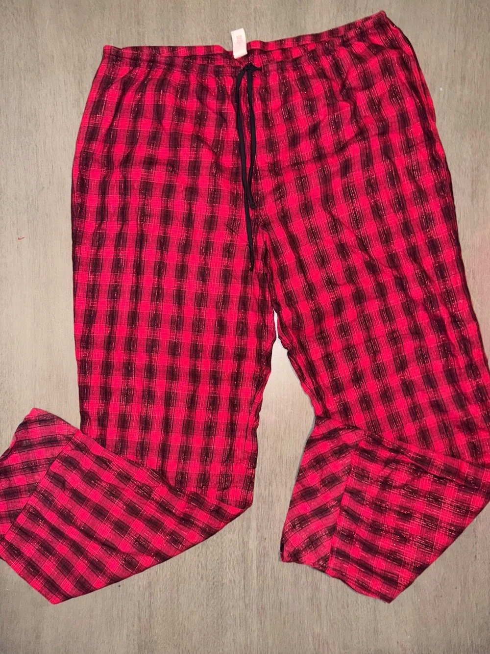 Victoria's Secret Flannel Pajama Set XL Red Black Buffalo Plaid Cotton Long PJ